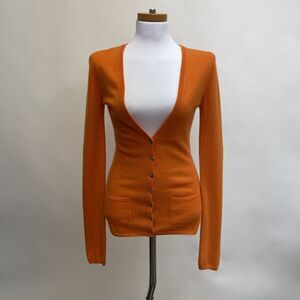 Kings of Cole Women's Cardigan Sweater Small Orange 100% Pure Cashmere